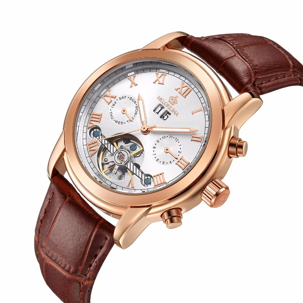 MG. ORKINA MG Tourbillon, автоматические часы, Роскошные, золотые, механические, с автоматическим заводом, с датой, наручные часы для мужчин, montre automatique homme