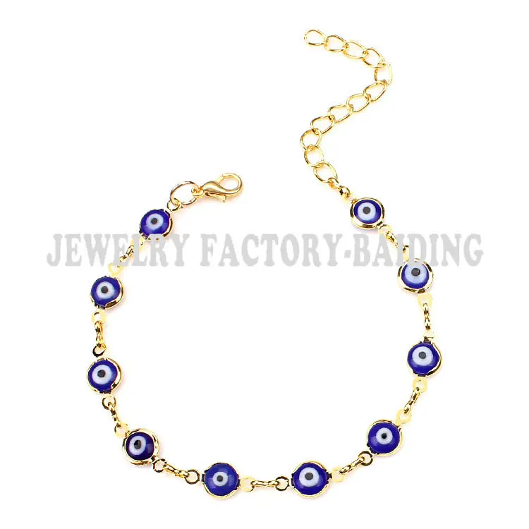 dark blue gold Горячая Распродажа года золотая цепочка синий/светло-голубой цвет с клипсами Дурной глаз повезло глаз из бисера серьги-подвески для женщин, браслет - Окраска металла: dark blue gold
