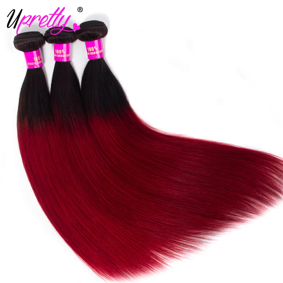 Upretty Ombre разноцветные шиньоны с закрытием бразильские прямые волосы 1B бордовый