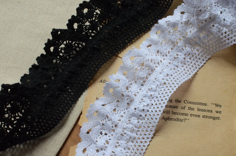 5 м/лот Высокое качество Черный Белый стрейч кружева 4 см широкий хлопок кружевной