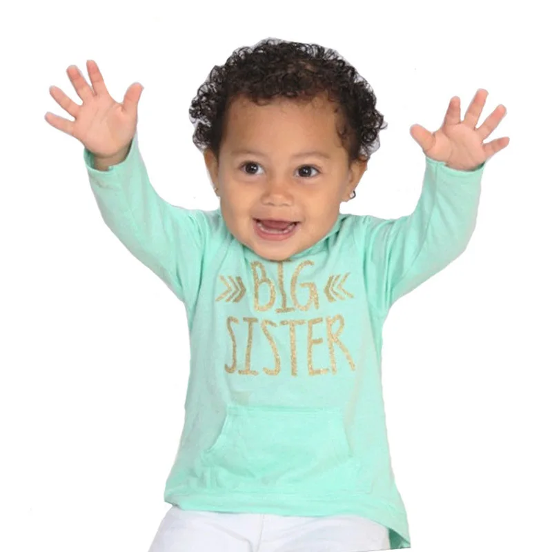 SOSOCOER Boys T Shirt New Autumn Big Sister Long Sleeve Hooded Girls T-shirts Kids Baby Clothes Cute Arrow Toddler Shirts | Детская