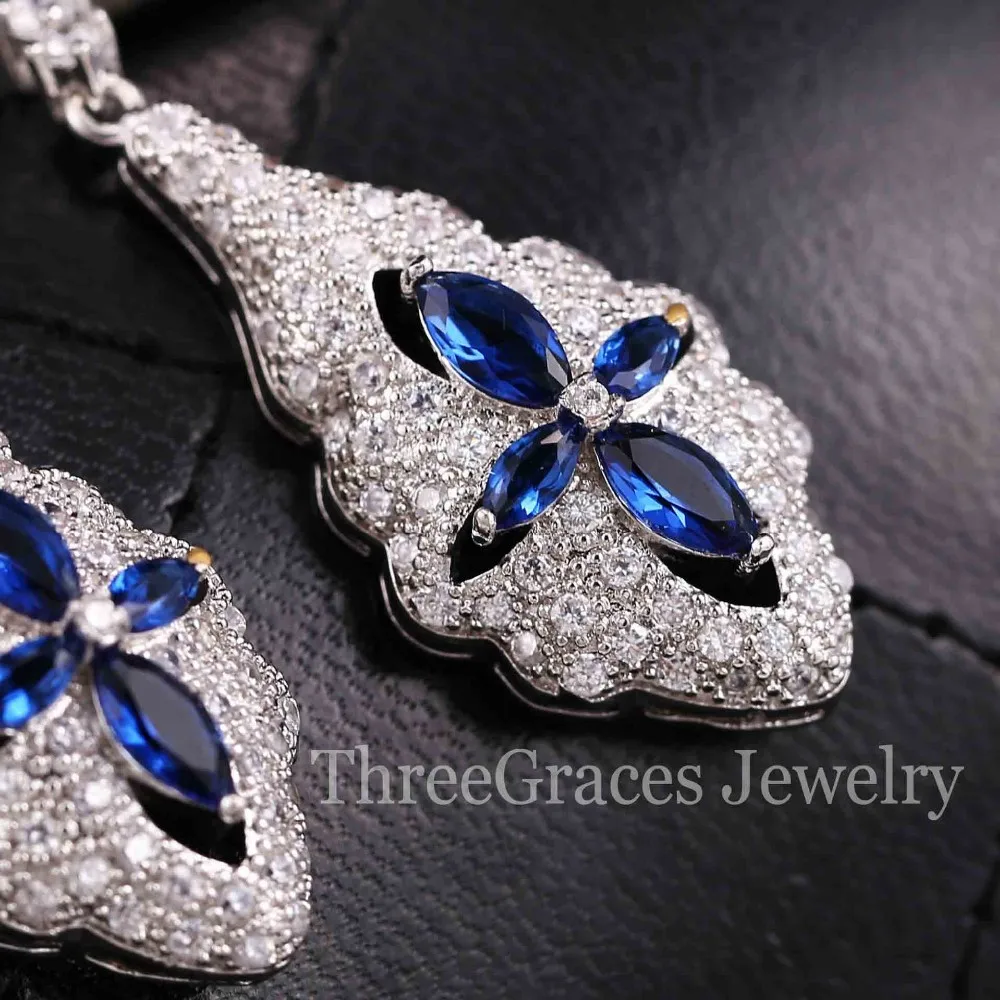 Женские винтажные серьги подвески ThreeGraces длинные Королевского синего цвета с