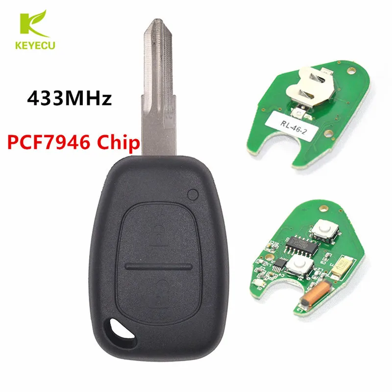 KEYECU 2 шт. Новый необработанный дистанционный ключ кнопки 433 МГц PCF7946 для Renault