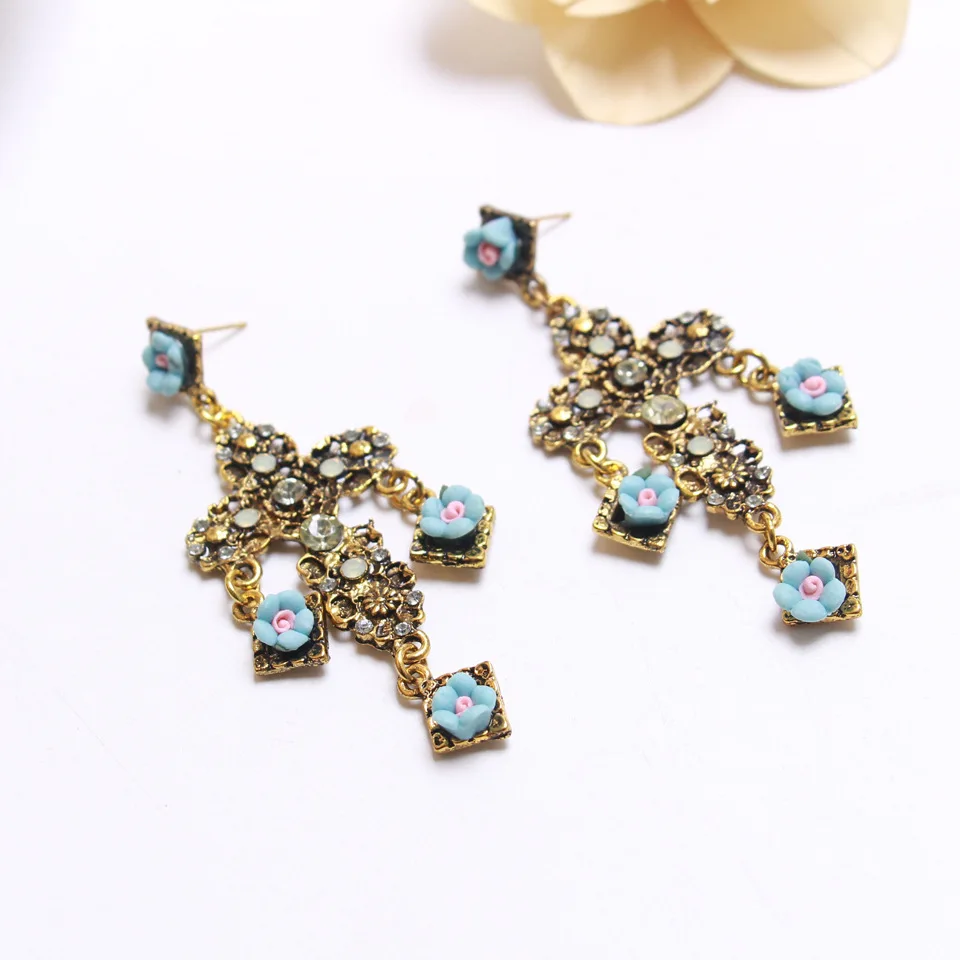 YONGMAN 2018 Brand Vintage Big Gem Long Tassels Drop Cross Earrings for Women Jewelry Ethnic Boho Dangle Wholesale | Украшения и
