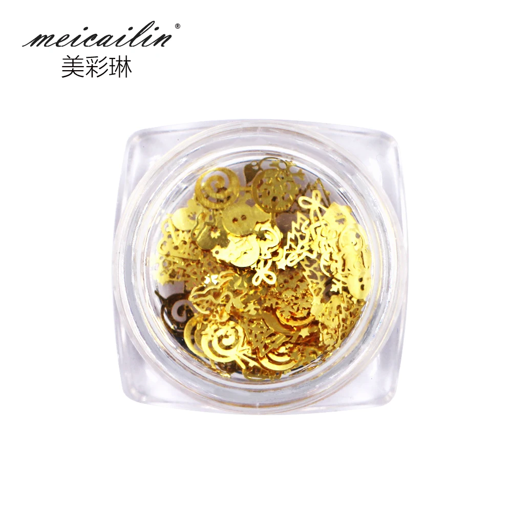 Золотые и рождественские украшения для ногтей 1 коробка смешанные металлические