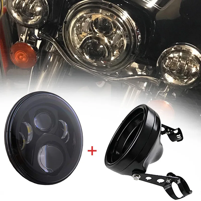 50W Chrome 7 inch Motorcycle Headlight Turn Siganl Light Bulb Bucket For Yamaha Honda Suzuki 7