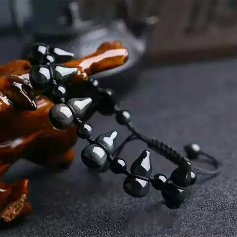 Натуральный обсидиан браслеты маленький браслет в форме тыквы ручное плетение
