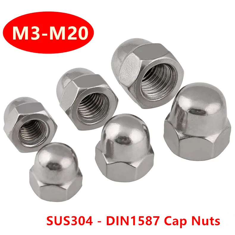 DIN1587 M3 M4 M5 M6 M8 M10 M12 M16 гайки из нержавеющей стали 304 шестигранная купольная головка