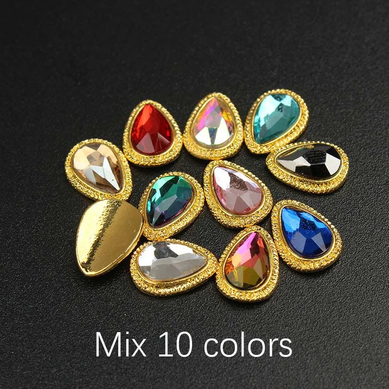 Mixed 10 colors 8X11 мм падение дизайн 3D сплав для дизайна ногтей Стразы Золотая основа 20/50 шт нейл-арта украшения для ногтей металла ювелирных украшений Hand-Made подвески - Цвет: Mixed 10 colors