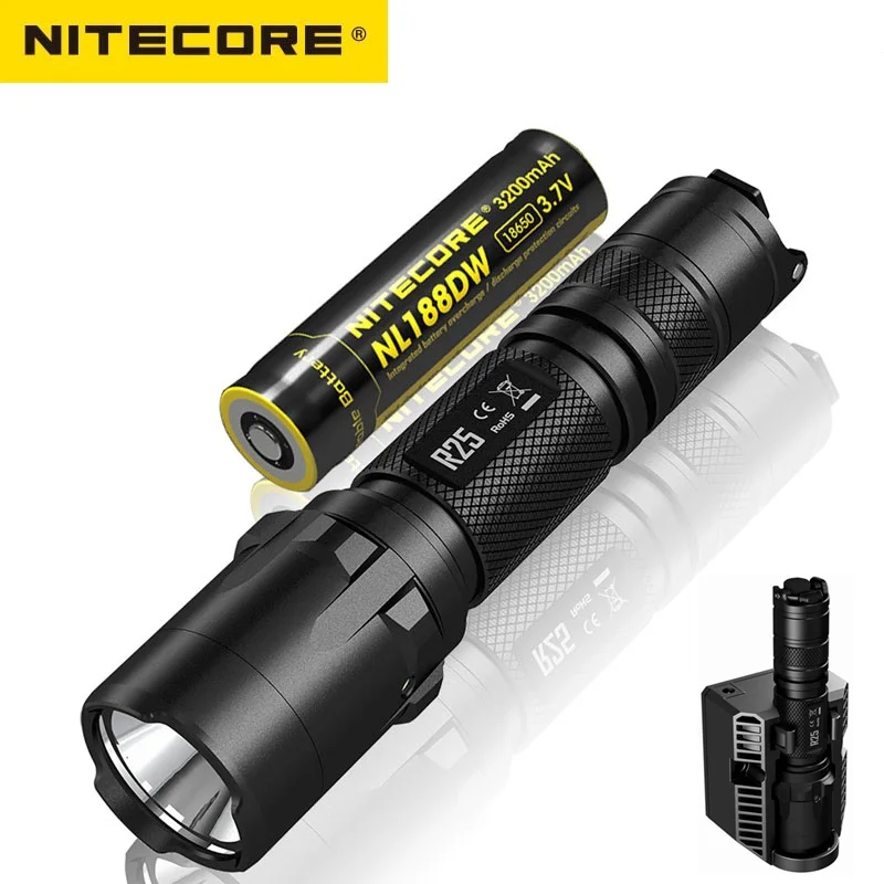 

Nitecore R25 LED Flashlight CREE XP-L HI V3 White light STROBE READY 800 lumens Torch Flashlight with Nitecore NL188 battery