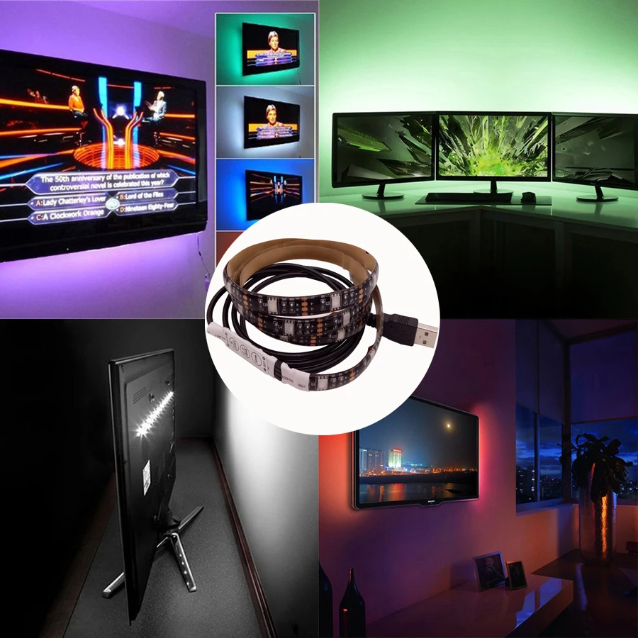 5 в 5050 USB Светодиодная лента RGB с 3key контроллером IP20 без водонепроницаемого света
