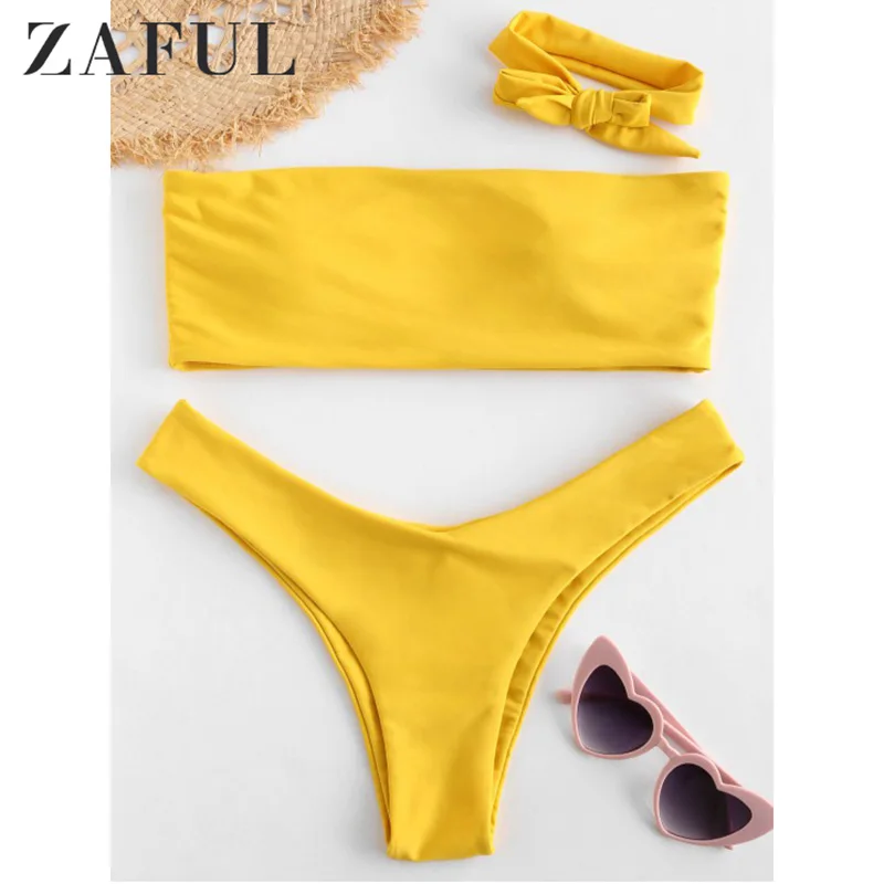 Женский купальник бикини ZAFUL с высокой посадкой и пуш апом без бретелек