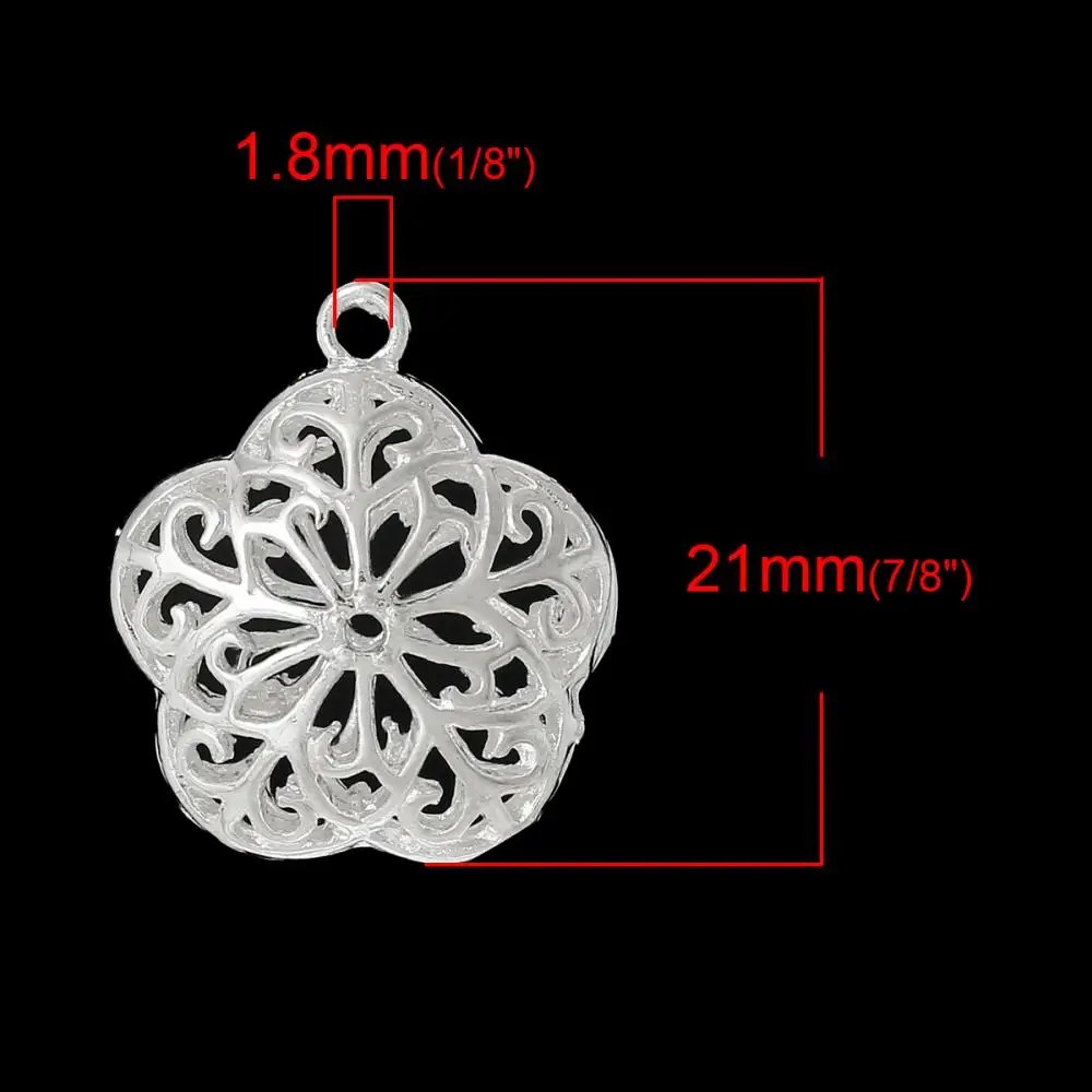 DoreenBeads Медь Шарм Подвески Цветочный Посеребренная Hollow 21.0 мм х 19.0 5 Шт. 2015 новый |