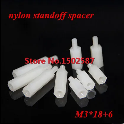 

200pcs/lot M3*18+6 Nylon Hex Standoff Spacer M3 Male x M3 Female 18mm Length Metric Thread