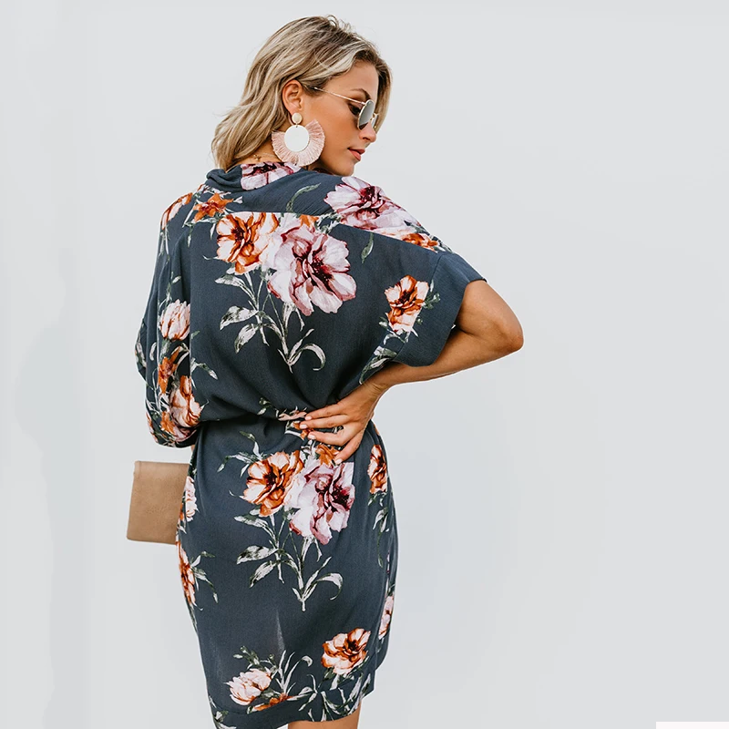 Женское платье с цветочным принтом пляжный сарафан глубоким v образным вырезом и