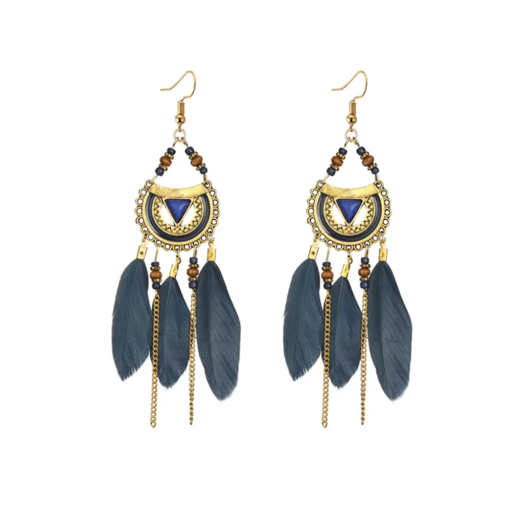 Висячие длинные серьги с кисточками для женщин перьями бижутерия свадебные