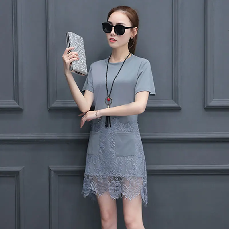 Платье с коротким рукавом и круглым вырезом кружевное дышащее 2017 летняя Новинка