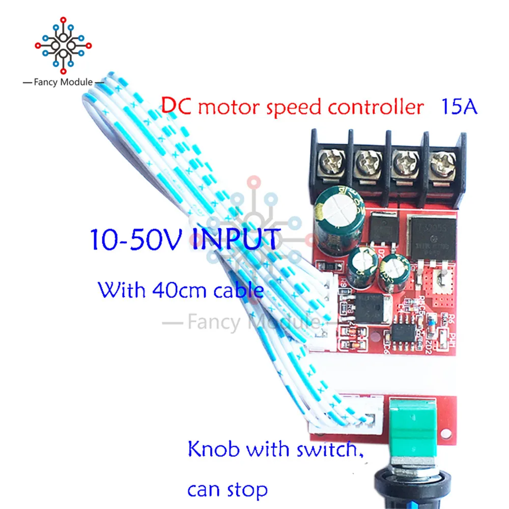 DC10-50V 15A контроллер скорости двигателя постоянного тока с ручкой крышки