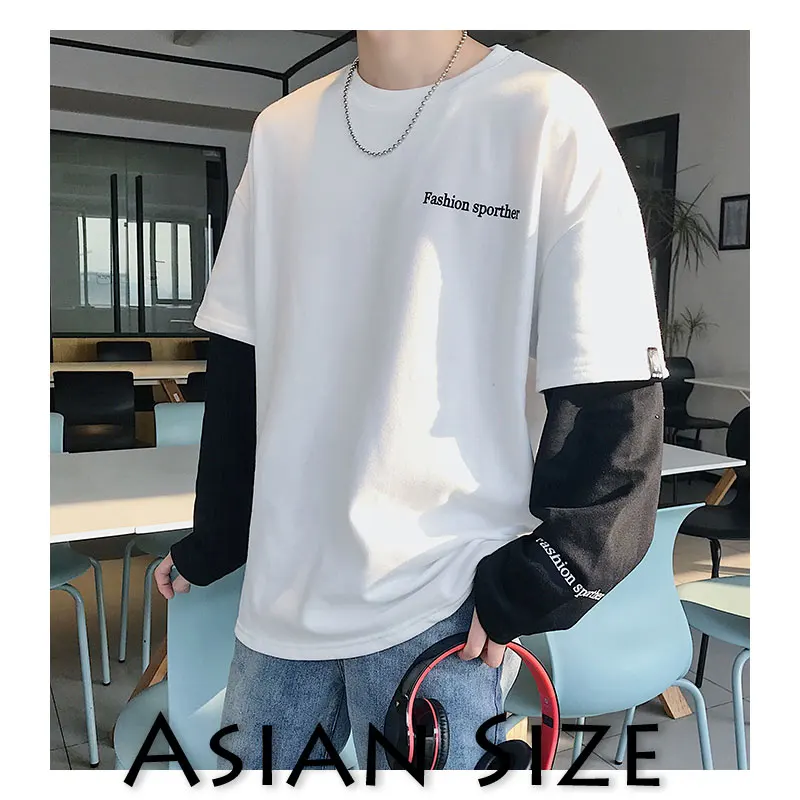 White(AsianSize) Privathinker корейский стиль Мужские толстовки Японский поддельные из двух частей мужские повседневные толстовки хип хоп Мужская Уличная Толстовка - Цвет: White(AsianSize)