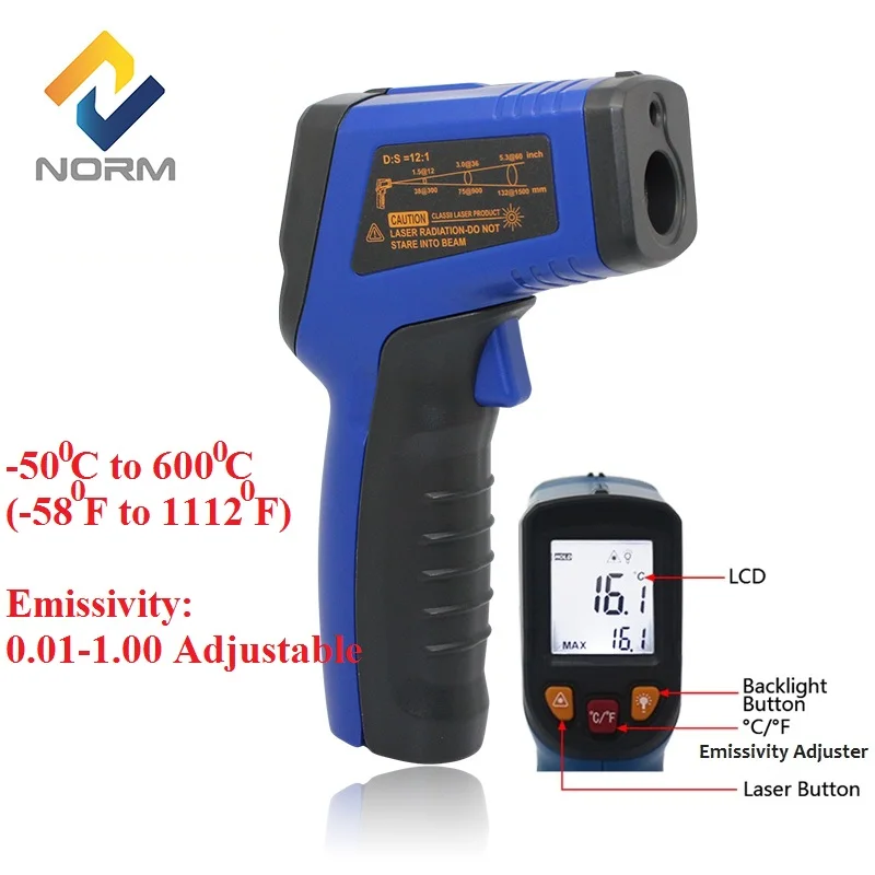 TS600 NORM 400 600 градусов Инфракрасный термометр бесконтактный промышленный и бытовой цифровой инфракрасный пирометр - Цвет: TS600