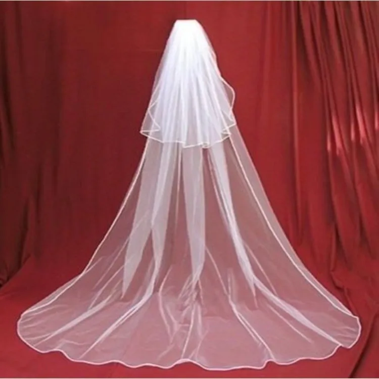 

New Design White Long Wedding Veil 2019 Wedding Party Bridal Veil Accessories Lace with Comb Two layeres