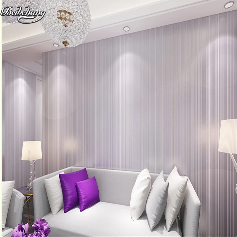 beibehang Modern simple and warm fine stripes 3D stereo pure color wallpaper bedroom living room TV background | Обустройство дома