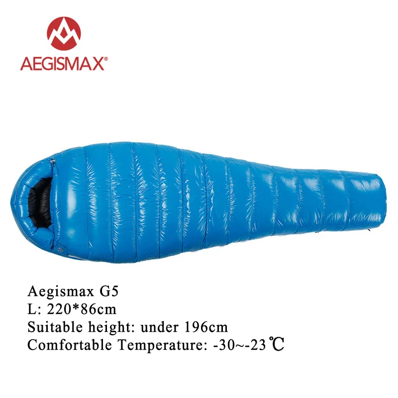 G5 L blue AEGISMAX G серия взрослый Сверхлегкий Открытый Кемпинг вниз спальный мешок зимний теплый гусиный пух мумия мешок Стандартный/удлиненный - Цвет: G5 L blue