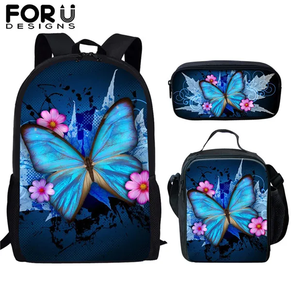 FORUDESIGNS/детей школьные сумки 3D Красота бабочка животный принт 3 шт./компл. Детские рюкзаки для девочек Для женщин школьный рюкзак, школьный рюкзак - Цвет: HME724CGK