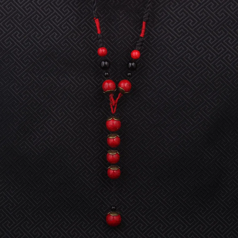 Ожерелье этническое длинное ожерелье с подвесками Винтажные Украшения красные