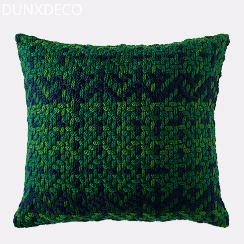 Dunxdeco Чехлы для подушек Площадь декоративные Наволочки Современные европейские синий зеленая линия шерсть Вязание coussin диван Председатель Декор