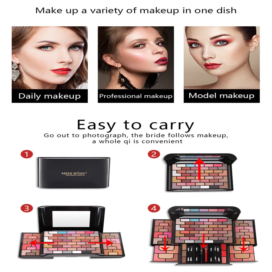 New MISS ROSE Eye Shadow Palette Cosmetic Concealer Cream Makeup Set Makeup Blush Powder Lipstick With Brush 0625#30
