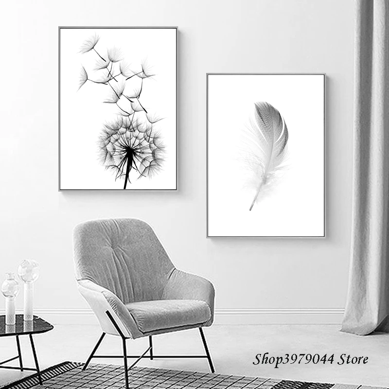 Одуванчик Холст живопись перо плакаты и искусство черно белый постер