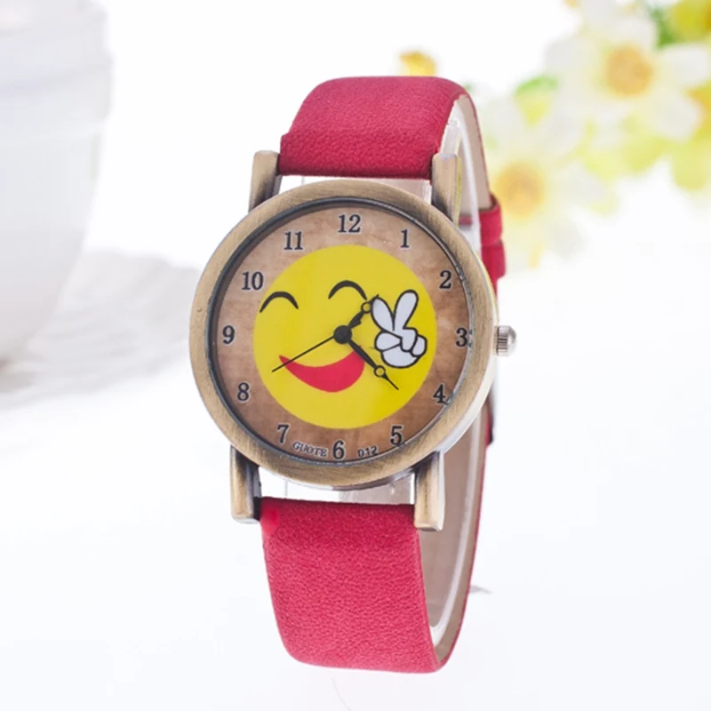 2018 Fashion Brand Quartz Watches Expression Pattern Cartoon Watch Women Casual Vintage Leather Girls Kids Wristwatches Clock | Наручные