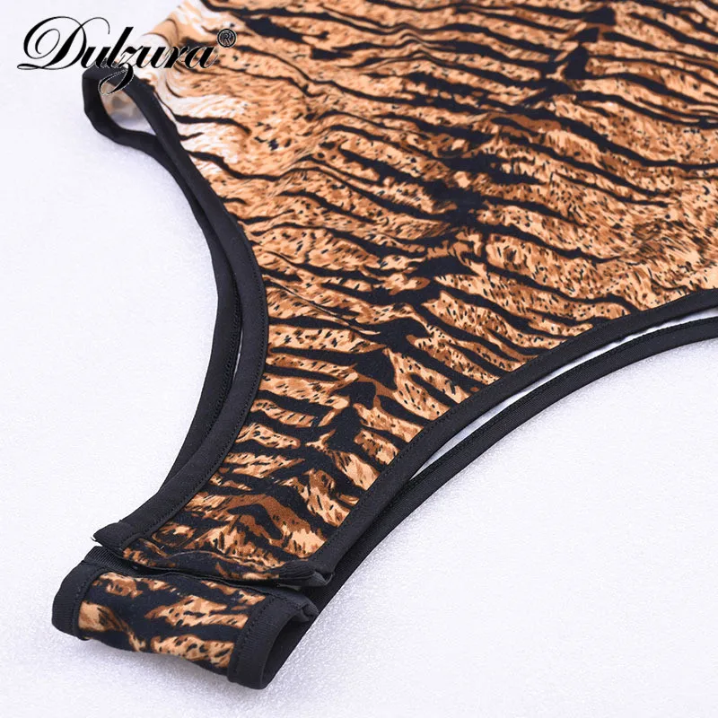 Dulzura Tiger stripes печати пикантные женские боди 2018 лето осень женский без рукавов bodycon
