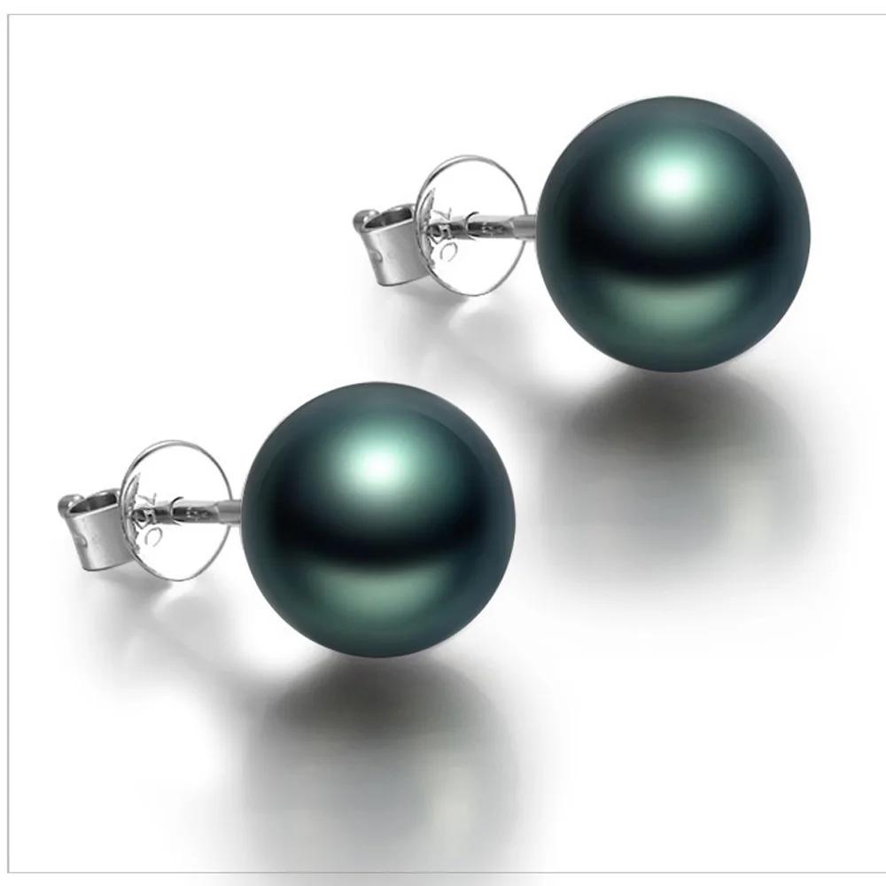 Серьги из белого золота диаметром 7 9 мм с черным жемчугом|malachite earring|malachite greenmalachite