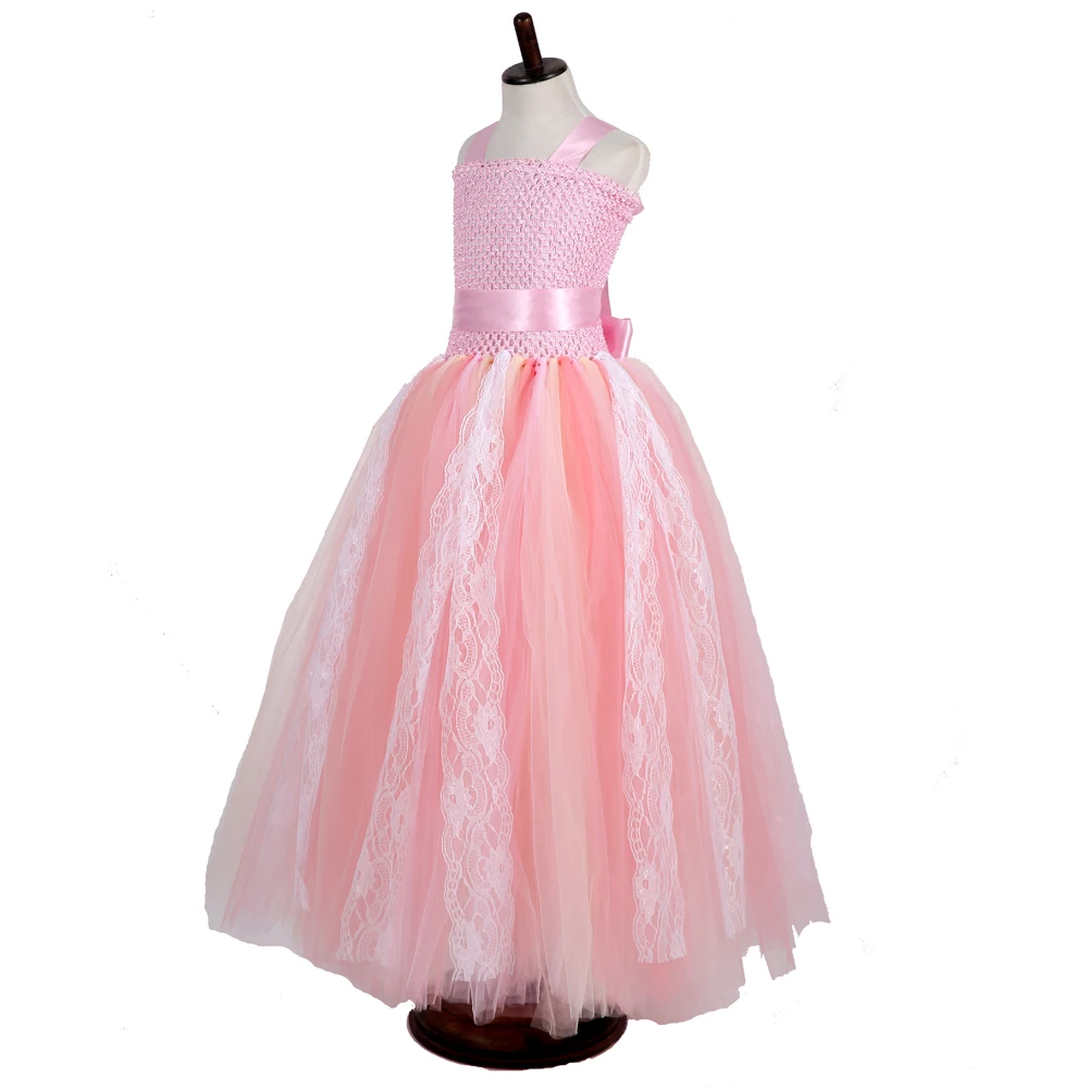 Lace Tulle Flower Girl Evening Dress Ball Gown Children Kids Elegant Pink Navy Blue Tutu Princess Wedding Party Vestidos | Детская