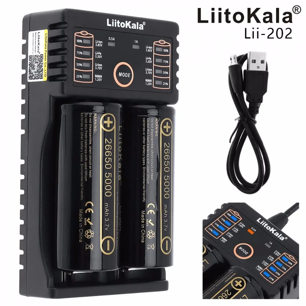 Liitokala Lii 202 зарядное устройство 2 шт HK liitokala 50A 26650 5000mAh аккумуляторная батарея для