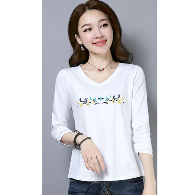 Женская рубашка с вышивкой женская длинным рукавом и принтом повседневные топы