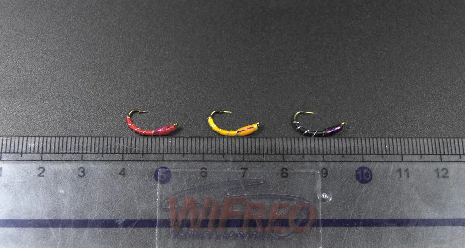 [12 шт.] 12# Caddis Larva Chironomid Midge Pupa зуммер Зебра Нимфа форель Мухи нахлыстом рыболовный крючок черный красный оранжевый