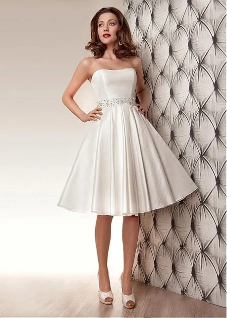 Романтический короткие свадебные платья 2017 без бретелек с плеча линия жениться