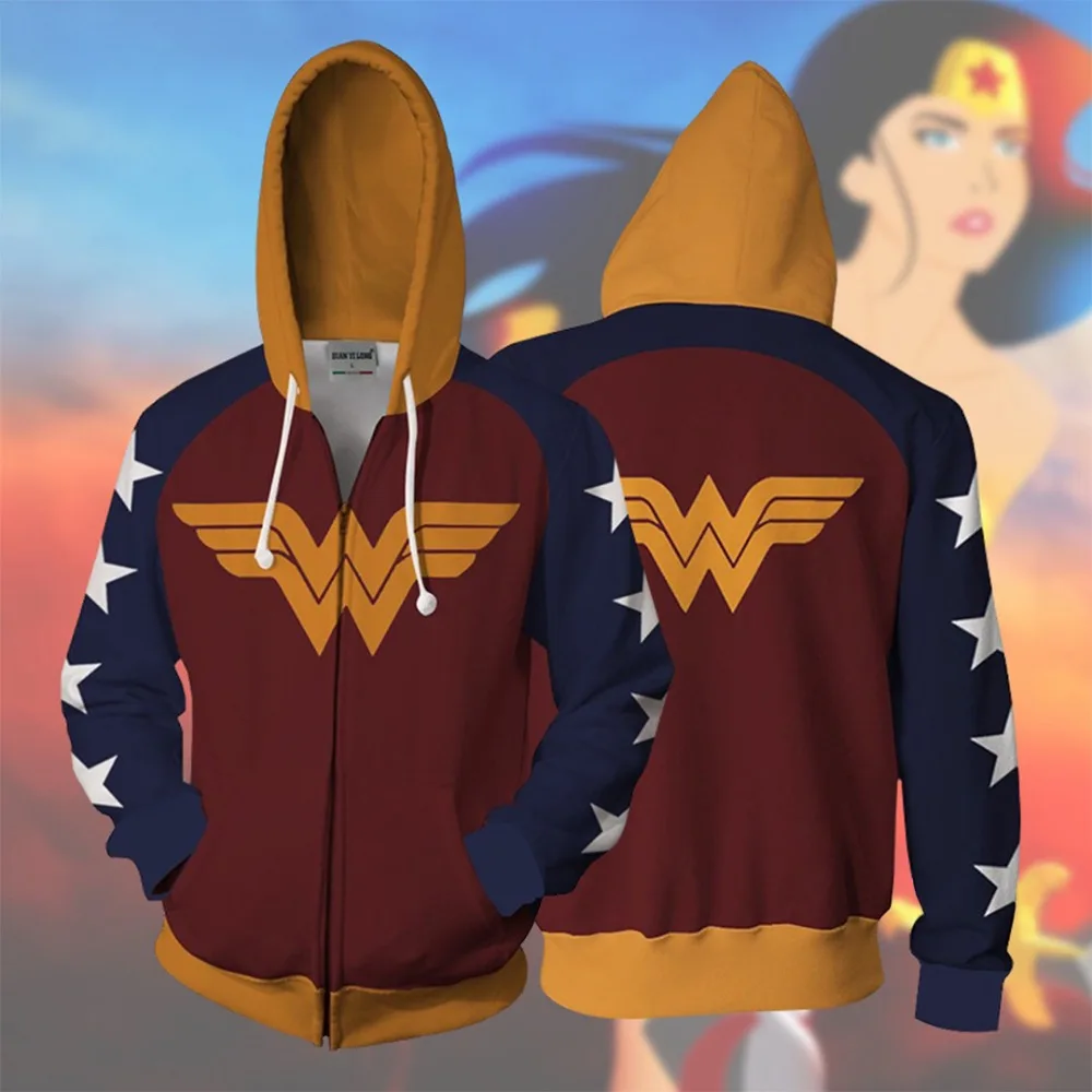 BIANYILONG 2018 new hoodies sweatshirts coat Legion suit clothes Wonder Wo man 3D printed zipper tops | Мужская одежда