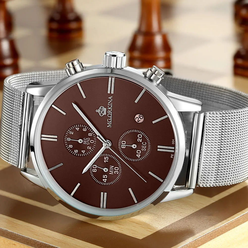 Ультратонкие мужские часы из нержавеющей стали 11 мм сетчатый ремешок кварцевые