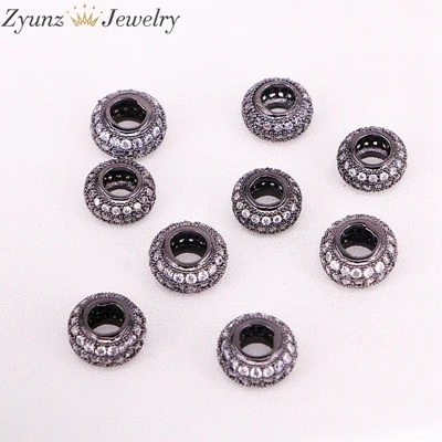 black color 10 шт ZYZ320-5852 CZ микро проложить Большое Отверстие Rondelle бусины, кубический цирконий проложить бусины, круглые шарики, CZ разделительные бусины фурнитура - Цвет: black color