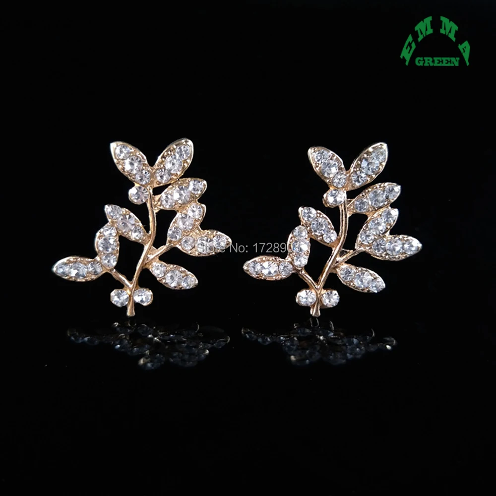 Rhinestone Embellishment Leave Ornament Diy Craft Supplies Silver Gold Hair Bow Center Decorative Brooches 32 mm 10 pcs | Украшения и
