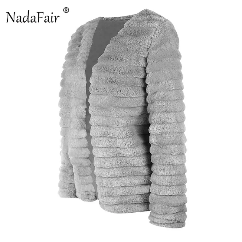 Nadafair, кардиган, меховое пальто для женщин, длинный рукав, мохнатый, осень, зима, искусственный мех, куртка,, серый мех кролика, верхняя одежда, пальто для женщин