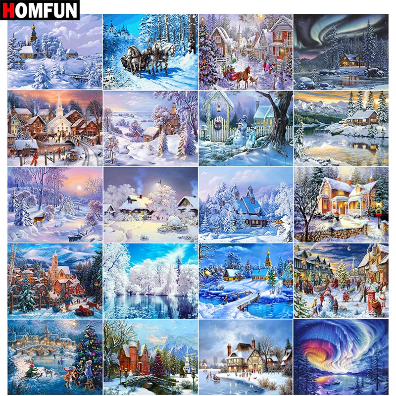 Алмазная живопись HOMFUN BK001 картина Снежный пейзаж с полными квадратными/круглыми
