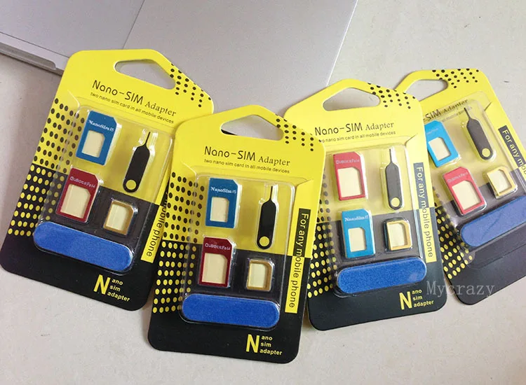 Metal 5 in 1 Micro Sim Adapter Nano Card For iphone 4 4s 5s 5c 6 6s Plus Samsung With Eject Pin Key Retail Package | Мобильные