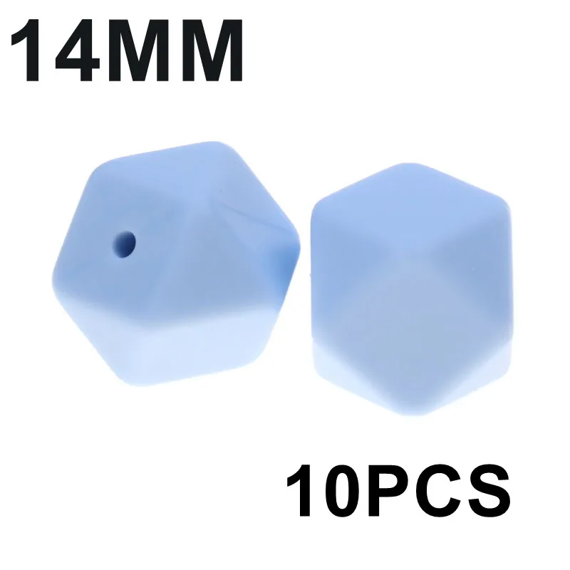57 Pastel Blue 10 шт 14 мм шестигранный Прорезыватель для зубов, силиконовые бусины, Детские Прорезыватели, ожерелье, сделай сам, соска для младенцев, соска, цепь, игрушка, силиконовые ювелирные изделия для младенцев - Цвет: 57 Pastel Blue