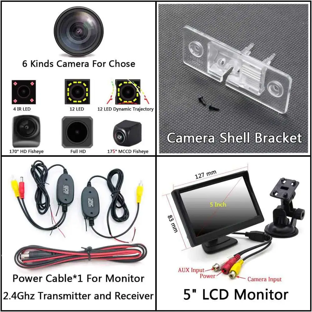 Cam Wireless 5 LCD 175 градусов рыбий глаз MCCD камера заднего вида для VW Volkswagen Tiguan Passat B5 Sharan Polo Jetta Touareg Porsche Cayenne Skoda - Название цвета: Cam Wireless 5 LCD