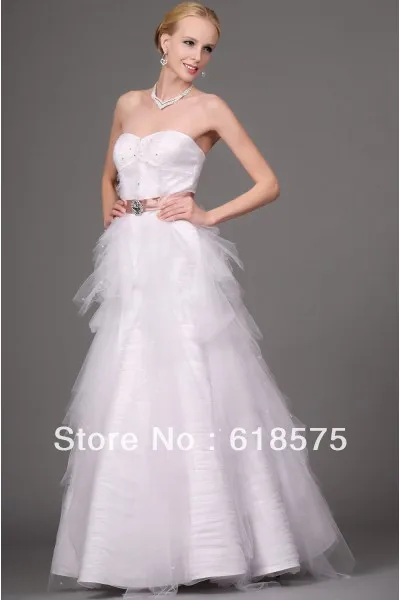 Cheap Sweetheart Empire A Line Champagne Sash Long Simple Bridal Gowns | Свадьбы и торжества